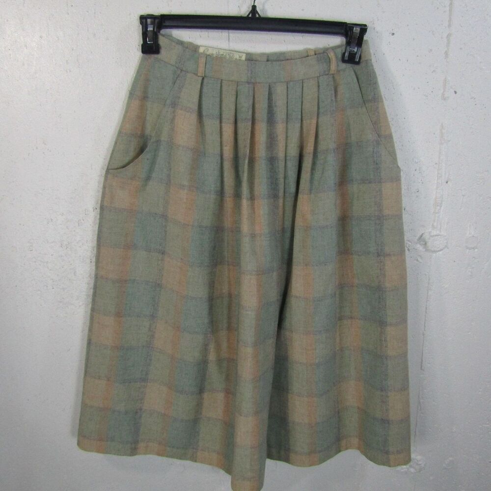 Vintage Compliments Edinburgh Woollen Mill Plaid Pleated Wool Skirt Size 14 28"W